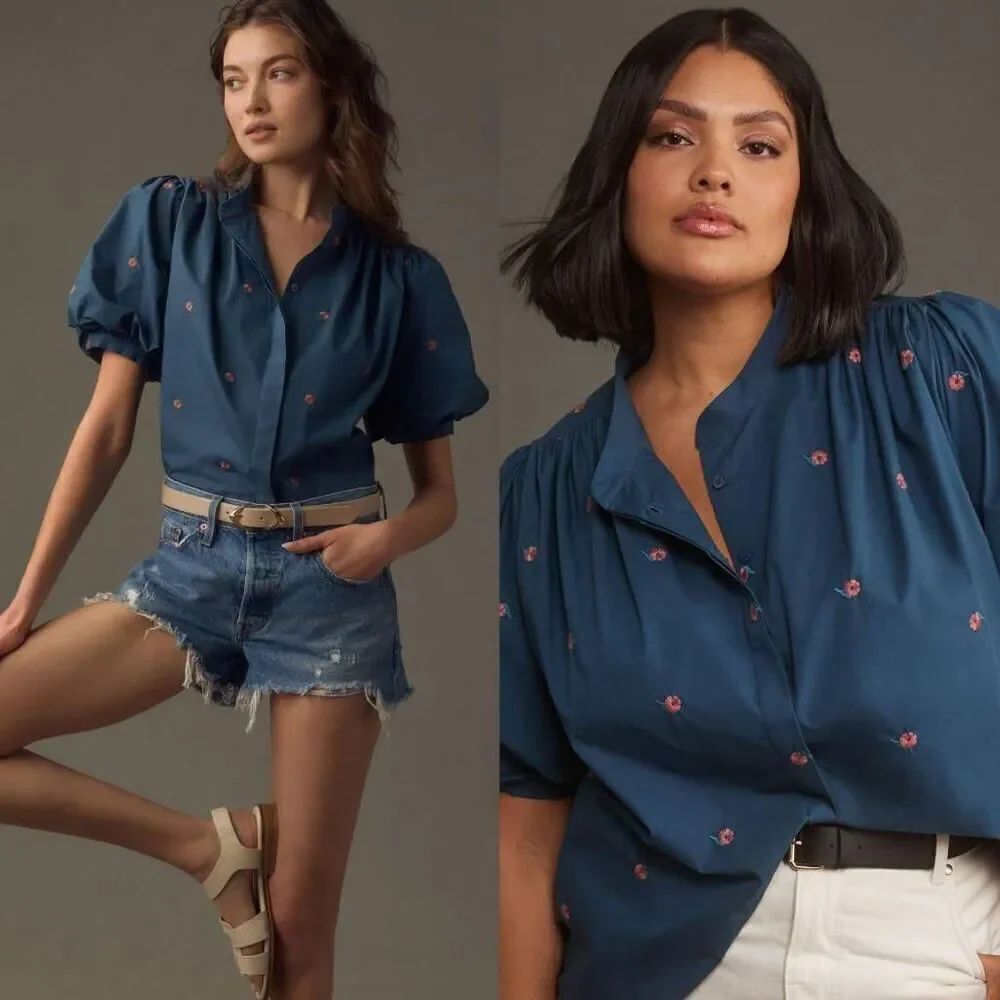 Anthropologie Mare Mare Puff-Sleeve Embroidered Blouse S NWT $138